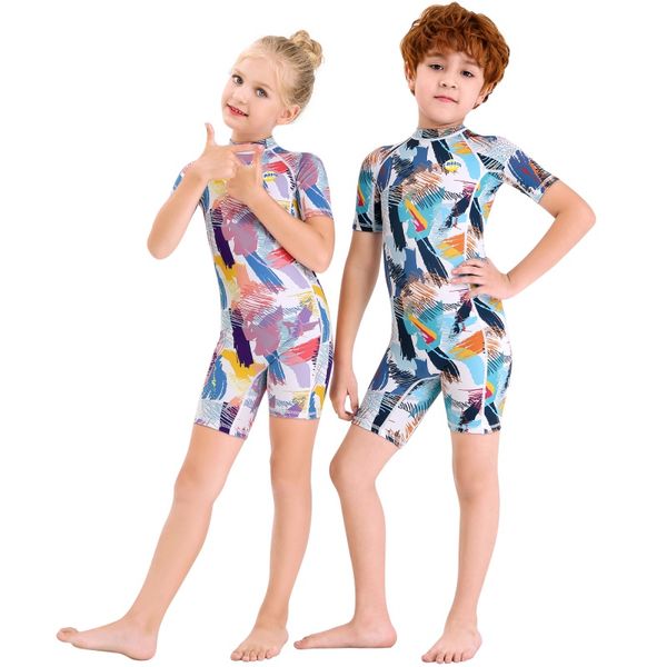 

kids girls boys diving suit neoprenes wetsuit children for keep warm one-piece long sleeves uv protection swimwear