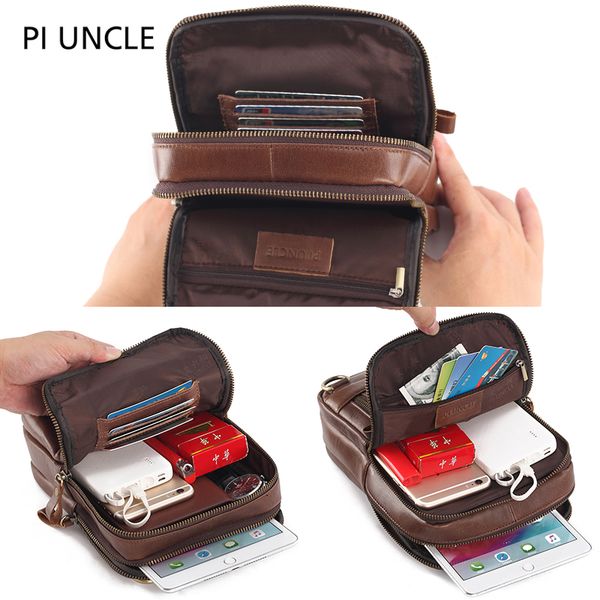 

pi uncle genuine leather men's bags soft crossbody bags shoulder bag handbag messenger bag multi-fonction waist pack sling