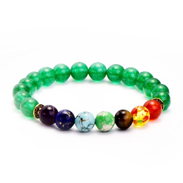 

8mm 7 chakra yoga dark green bracelet natural stone for women gift lava healing balance beads reiki buddha prayer stone bracelet, Golden;silver