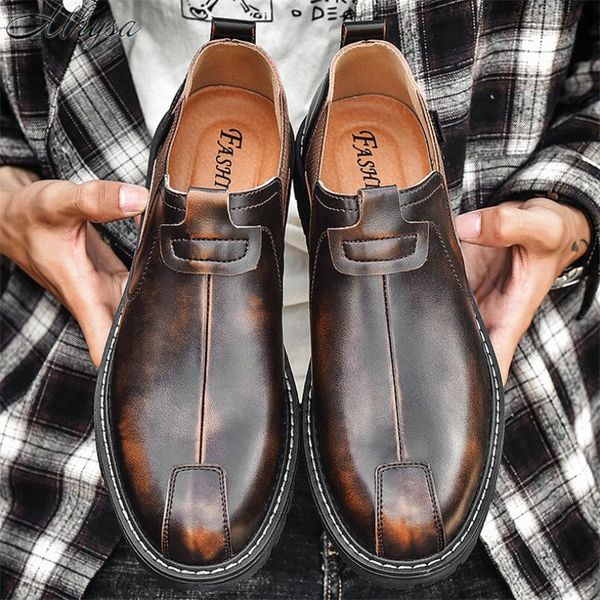 

mhysa 2019 autumn new pu leather loafers men moccasin oxford shoes men flats fashion british tooling shoes zapatos de hombre, Black