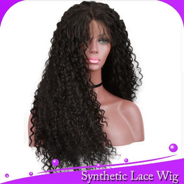 

long cruly synthetic lace wigs centre parting 14'' 18'' 22'' 26'' 150% density 12*4 lace front wigs, Black