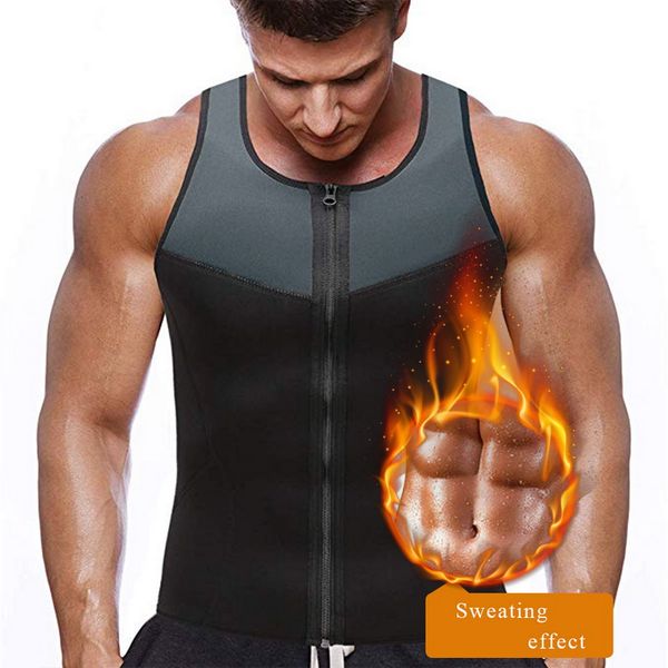 

men's running vest slimming zipper neoprene sweat shirt gym fitness trainning sportswear male compression slim vest bodybuliding, Black;blue