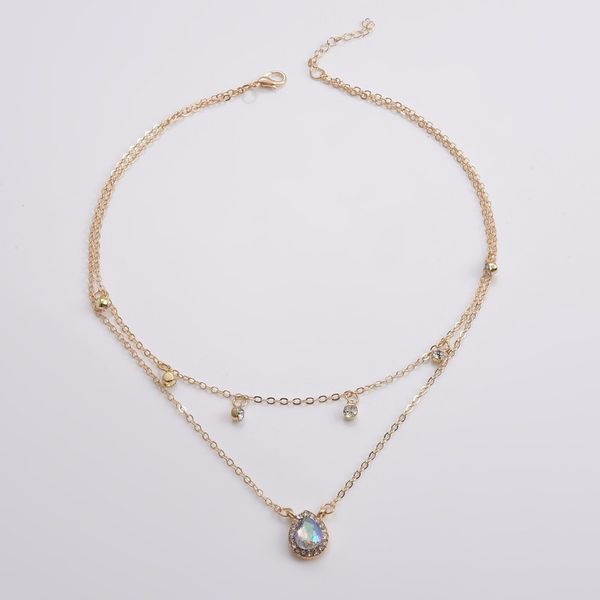 

chain rhinestone necklace women jewelry water drop necklaces kpop pendant stainless steel trendy collares naszyjnik, Silver