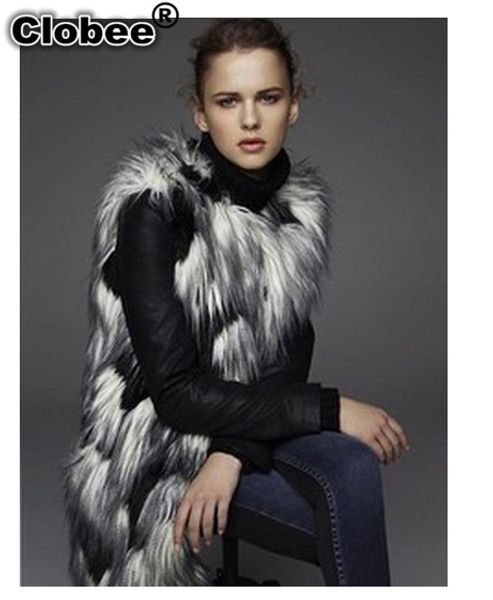 

plus size faux fur vest 2019 colete feminino couro sleeveless medium-long fake fur outwear winter mink waistcoat female x864, Black