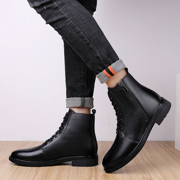 

genuine leather men winter boots lace up warm fur ankle snow boots zips fashion handmade men autumn winter shoes dropshipping n5, Black