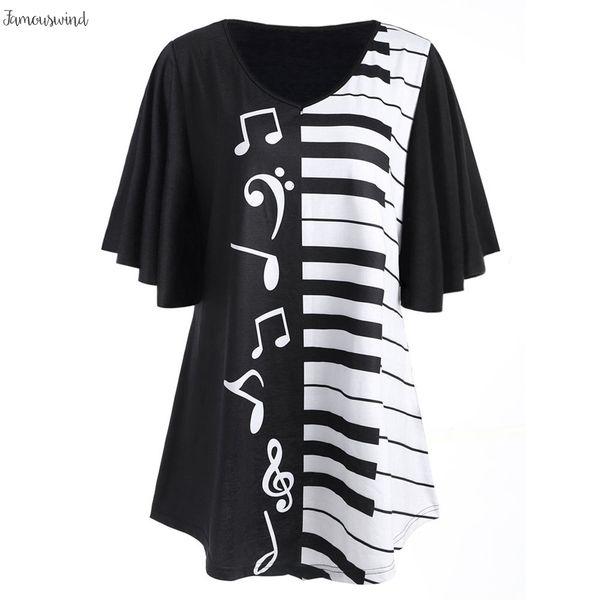 

shirt женщины примечания 5xl musical печати 2019 повседневный сыпучие половина рукавом плюс размер женская одежда c2935, White