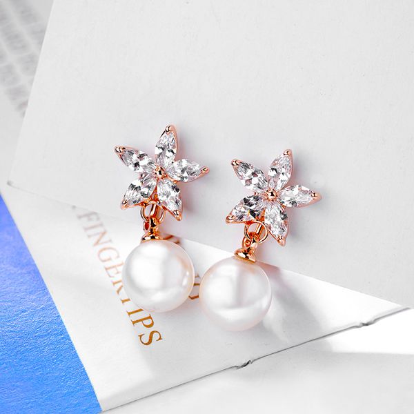 

имитация pearl earings без проколотых ушей зажима для женщин верхнего качества розового золота цветого цветок дизайн серьга jewels лучшего п, Silver