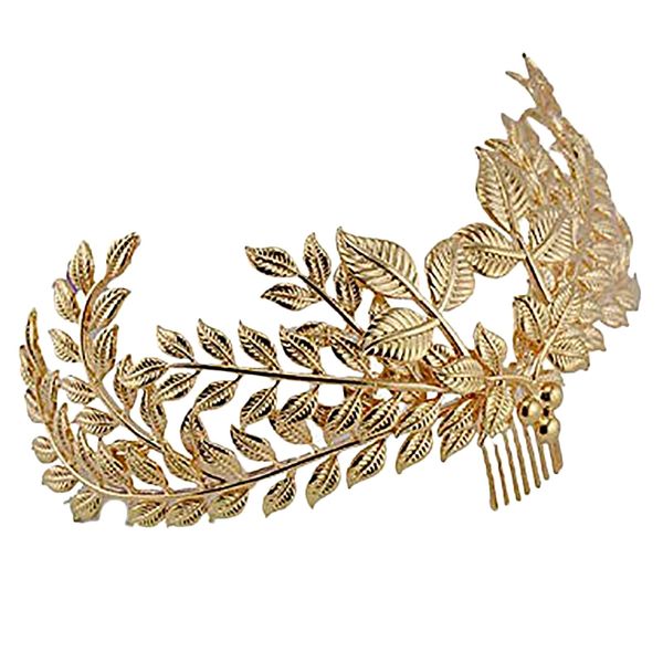 

gold leaf hair crown wedding hair jewelry with combs for women, Golden;white