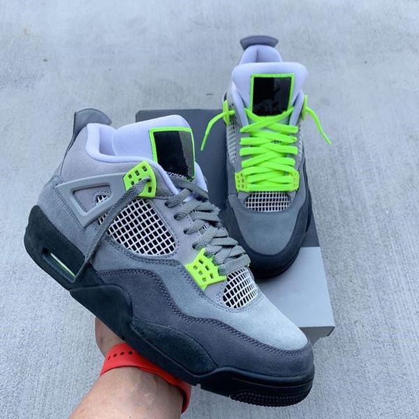 

new 2020 4 iv neon grey low men basketball shoes sports sneakers fashion trainers with box size 7-13
