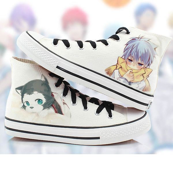 

high-q anime kuroko no basket kuroko tetsuya casual canvas shoes kagami taiga flat bottom duck shoes plimsolls, Black