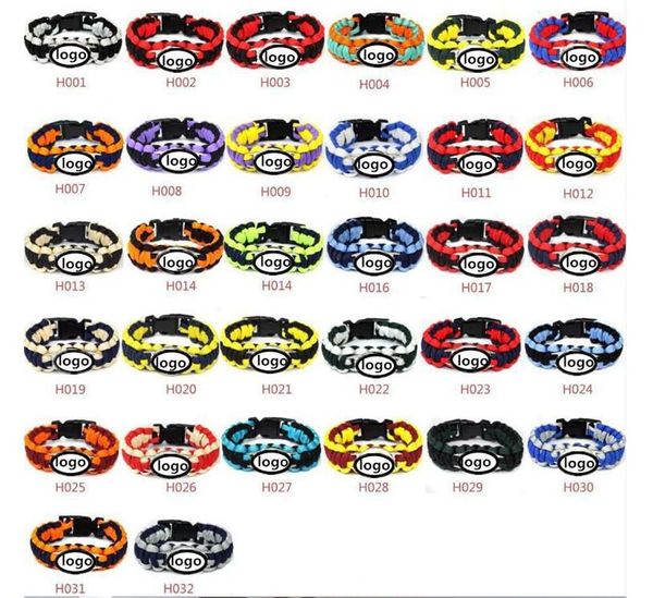 wholesale Mix Styles Football Team Paracord Survival Bracciali Bracciale sportivo da campeggio su misura Bracciale ombrello squadra logo personalizzato