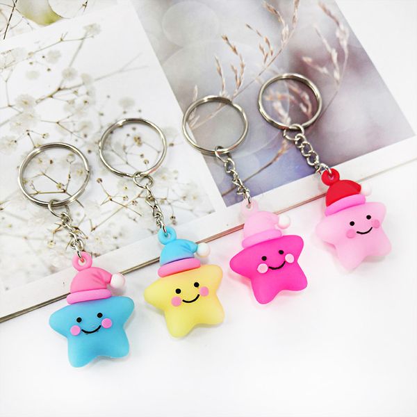 

creative cute cartoon pentagram keychains for women home keychain car key ring bags wallet pendant jewelry 2020 new year gifts, Silver