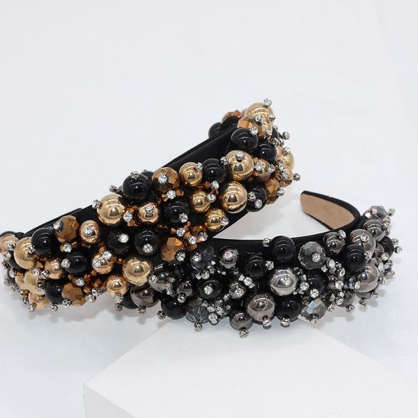 

europe and the united states baroque luxury heavy water drop beads dance show catwalk personality temperament focus headband 944, Golden;white