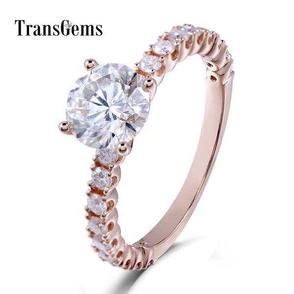 

transgems 18k 750 rose gold moissanite 6.5mm 1ct f color engagement ring for women with accents on the band y19032201, Slivery;golden