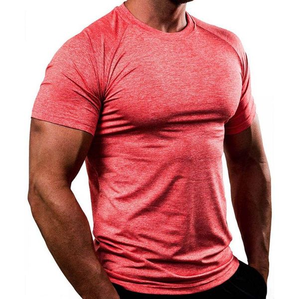 

new running sport t-shirt mens skinny quick dry shirts gym fitness training superelastic tee male jogging workout clothing, Black;red