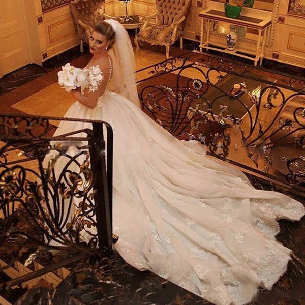 

new country wedding dresses bateau neck backless sweep train bohemia ball gown wedding bridal gowns with buttons, White