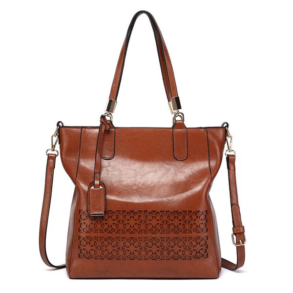 

women's handbag states fashion 2019 new women's bag hollow design oil wax leather shoulder bag casual large-capacity handbag whole