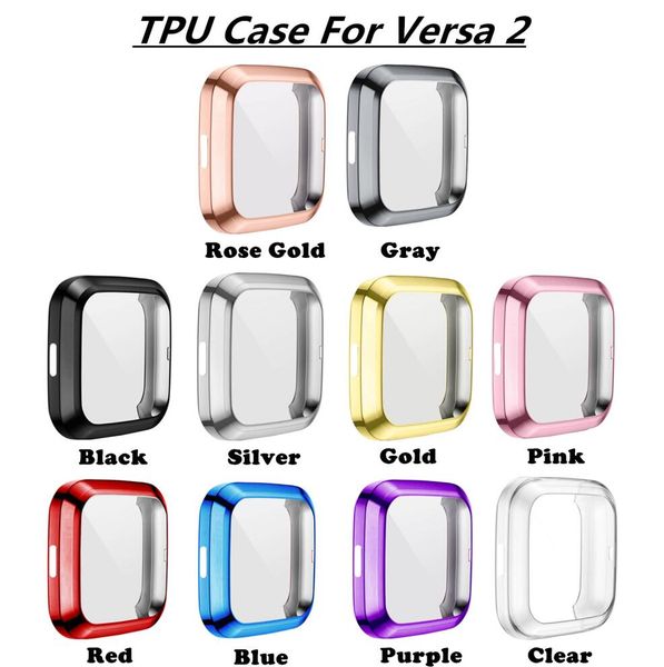 Capa de TPU para Fitbit Versa 2 Capa Protetora de Tela Galvanizada Capa de Relógio para Fitbit Versa 2 Relógio Moldura Protetora Invólucro