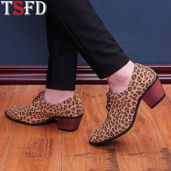 

fashion man loafers simple brown sneakers comfortable men leather shoes leopard slip-on loafers increase 6cm heels y11, Black