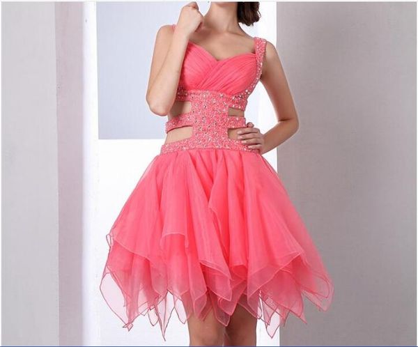 

crystal backless ball gown mini homecoming dress with beading sequined organza graduation prom party gown bh16, Red