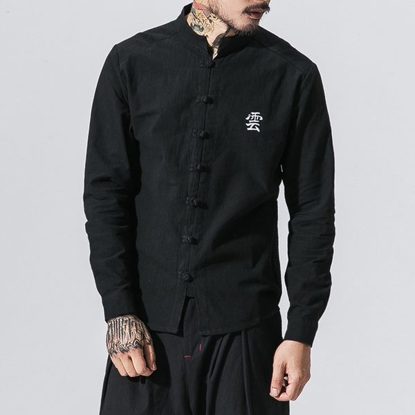

linen cotton men shirt master clothing plus size 5xl long sleeve flax shirt solid pocket slim retro shirts male clothing y2116, White;black