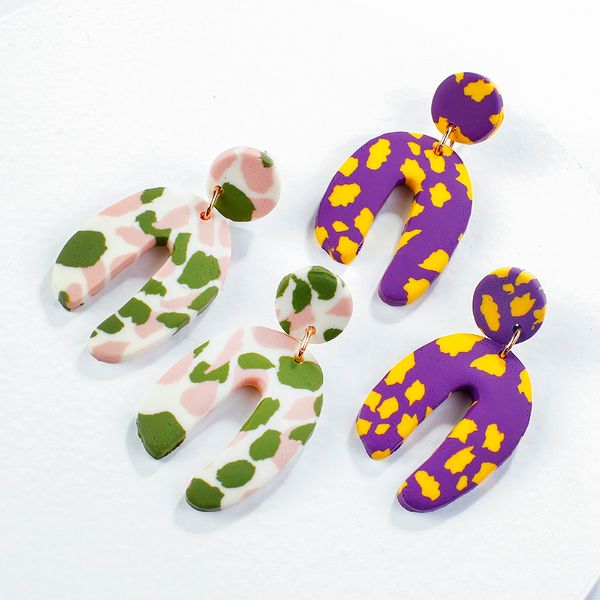 

2020 korean new geometric irregular polymer clay acrylic earrings for women spring colorful spray paint drop earrings, Golden