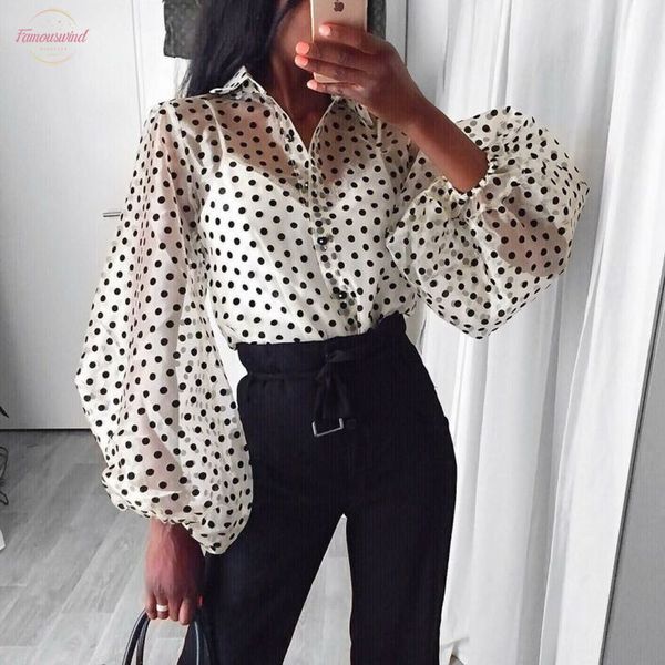 

2020 точки мода блузка женщин sexy sheer горошек блузка из органзы сверху puff рукавом blusas женщин рубашки, White