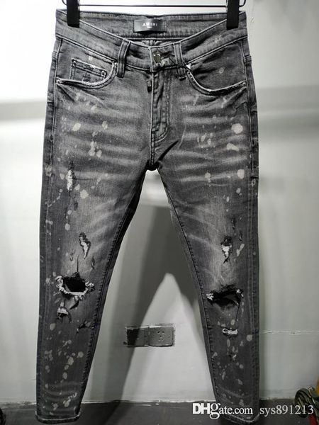 

2020 men tear up jeans, men's slim jeans, casual hip-hop jeans with holes, trendy jeans.luxury designer clothes, Blue