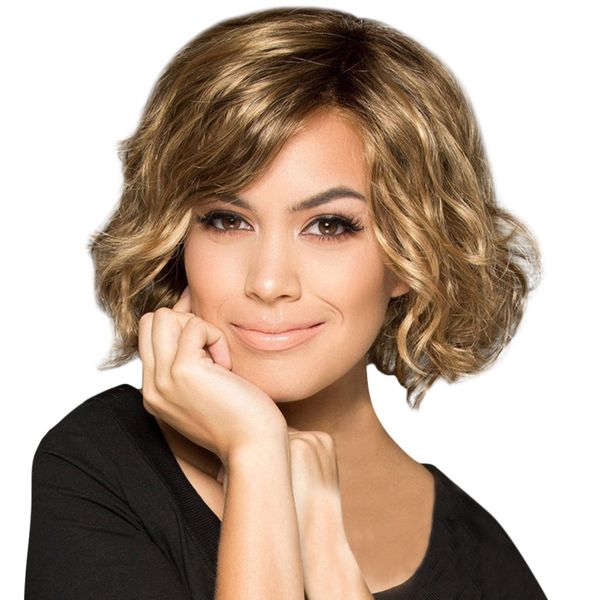 Fashion Women Short Gold Curly Hair Wig Natural Hair Wigs Female