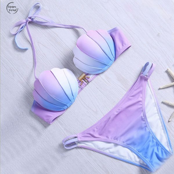

bikinis shell бюстгальтер push up два куска костюм купальники градиент цвета пляжная sexy set купальник biquini майо de bain, White;black