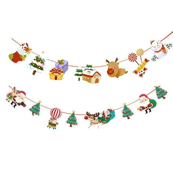 

1set 2pcs diy papercard xmas flags santa clause bunting banners christmas decoration for home shop market room