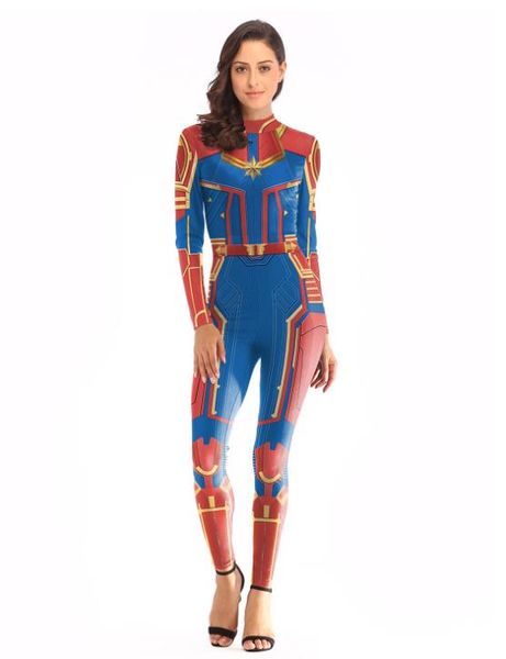 

vip fashion 2019 new 3d super hero captain costume cosplay women marvel movie jumpsuit costumes for women plus size jumpsuit, Black;red