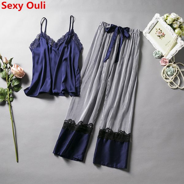 

satin silk sleepwear nightdress pyjama suit pyjamas sleepwear femmes, Blue;gray