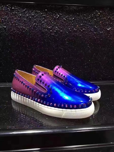 

summer/fall men casual shoes spiked flat red bottom shoe for women,men loafers sneaker gradient rivet spike boats factory wholesale c14, Black