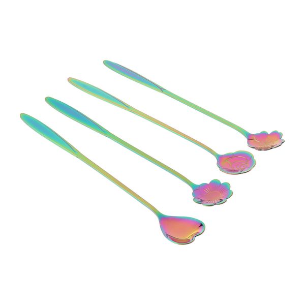 

4 pieces colorful long handle stainless steel coffee tea ice cream spoons