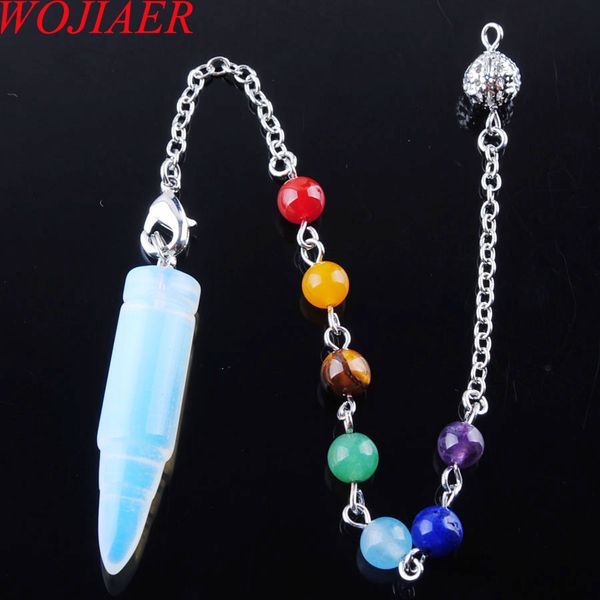 

wojiaer natural agate crystal quartz pendant bead stone silvery metal ball chain dowsing healing chakra pendulum bn359, Silver