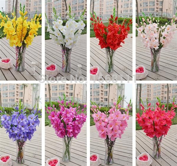 

wholesale-12pcs 80cm silk gladiolus flower (7 heads piece) fake sword lily for wedding party centerpieces artificial decorative flowers