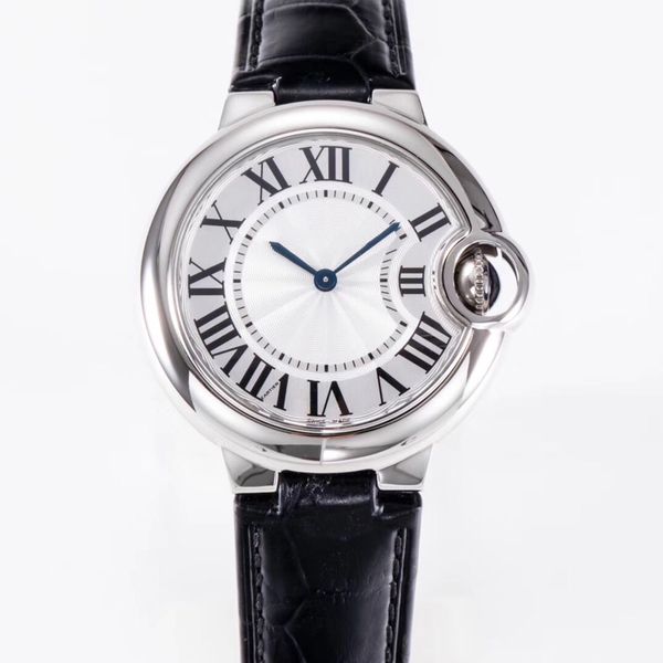 

new sale women 33mm casual watch car 100 xl watch automatic ballon black leather white face 316 delicate steel case sports women wristwatch, Slivery;brown