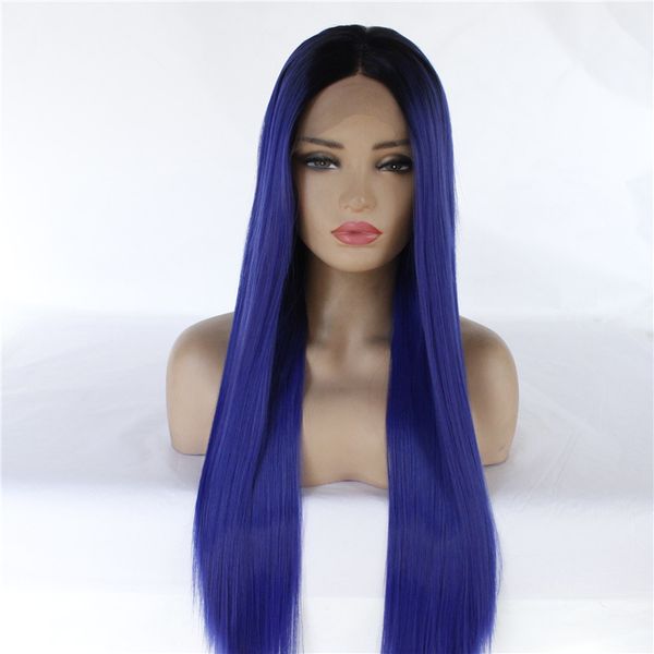 Long Straight Black Blonde Ombre Synthetic Lace Front Wig Simulation Human Hair Soft Lacefront Wigs Perruques De Cheveux Humains Natural Lace Front