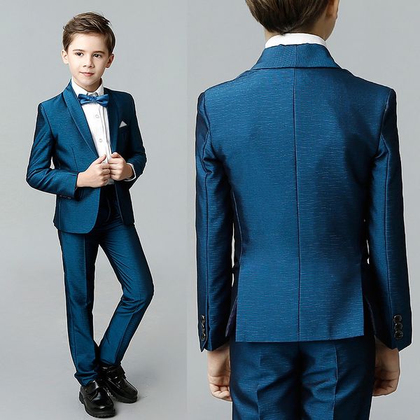 

fashion blue boy suits shawl lapel kids formal wedding tuxedo blazers costume made prom suits (jacket+pants+bow), Black
