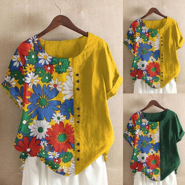 

lady blusa 2020 summer print t-shirt women blouse t-shirt short sleeve buttons casual o-neck pullover new, Black;blue