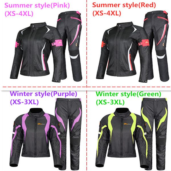 

women motorcycle jacket pants summer waterproof winter warm riding raincoat safety suit with protective gears and lining jk-52