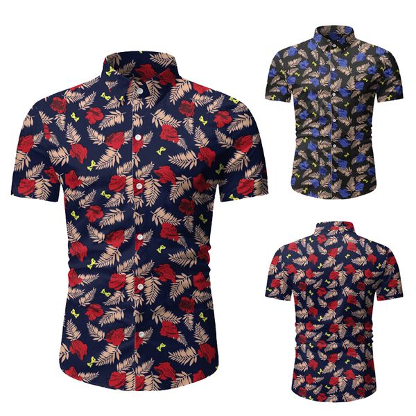 

new men hawaiian shirts summer floral printed beach short sleeve camp casual shirt blouse, White;black