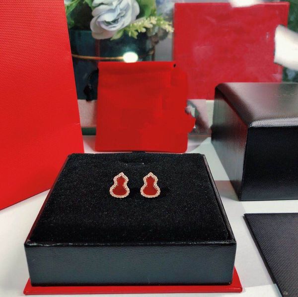 

luxury earrings red gourd flash diamond s925 silver earrings fashion wedding party anniversary fashion accessories with packing, Golden