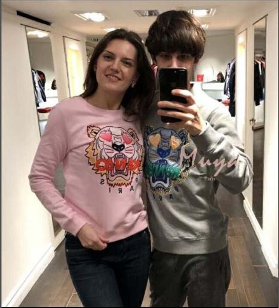 

trend 2020 sweater ladies cotton solid color ring stripes letter bear print casual shirt long sleeve sweater animal embroidery--4, White