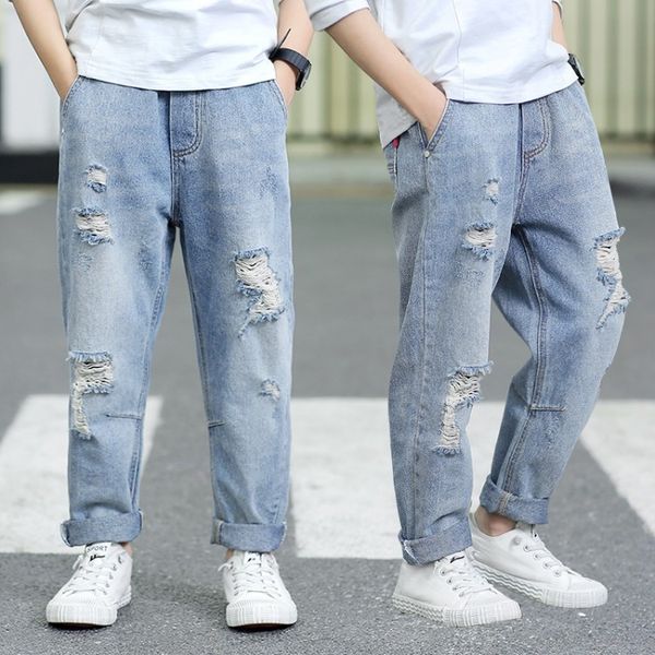 

children's trousers season 2020 boys' western-style hole and trousers and jeans creative all-match jeans, Blue