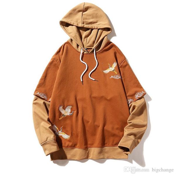 

autumn chinese style embroidery hooded lace sweater mens shirt long sleeved stitching casual jacket male, Black