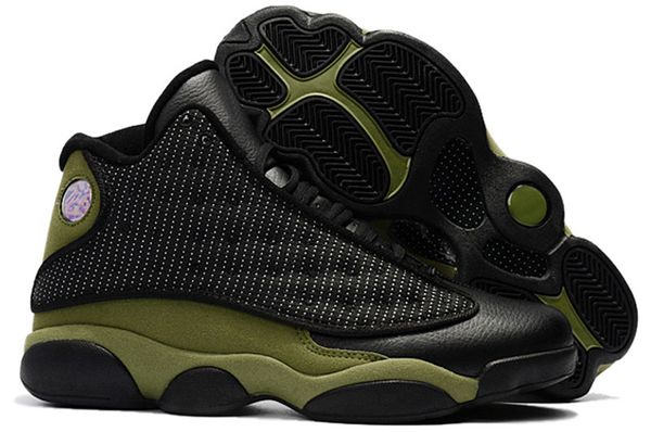 

13 black armygreen olive men basketball shoes 13s dmp grey toe history of flight sneakers with shoes box