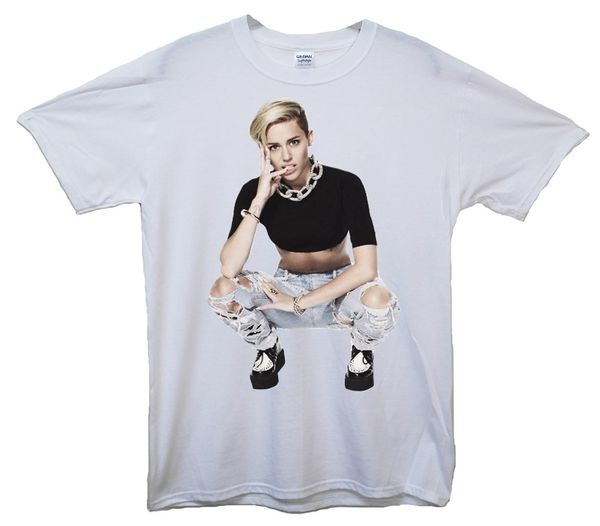 

brand miley cyrus pose t-shirt summer men's short sleeve t-shirt, White;black