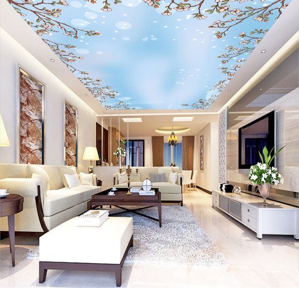 

blue sky white clouds flowers sunlight ceilings mural 3d ceiling murals wallpaper